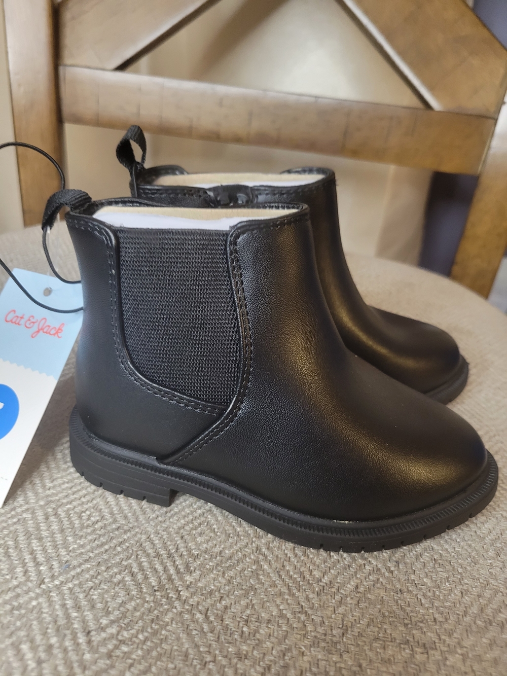 Cat & Jack Toddler Girl Black Chelsea Boots - Classic Slip-On Design - Picture 8 of 10